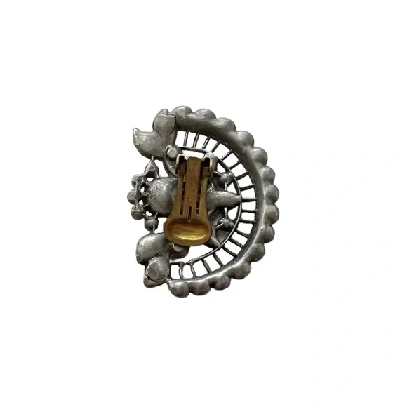 Antique & Clear Crystal Fan Shaped Clip on Earrings - Picture 5 of 5